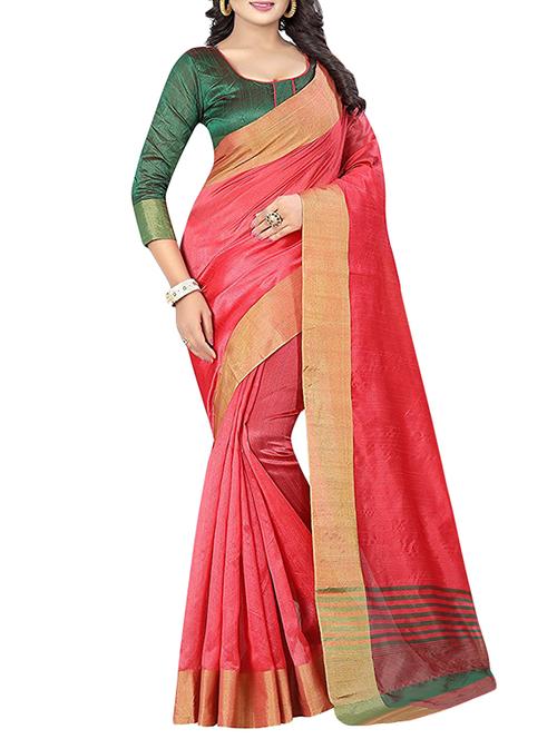 red cotton bordered saree with blouse - 14887261 - Very Small Image - 1