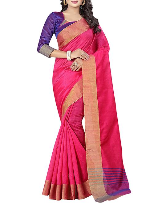 pink cotton bordered saree with blouse - 14887263 - Very Small Image - 1