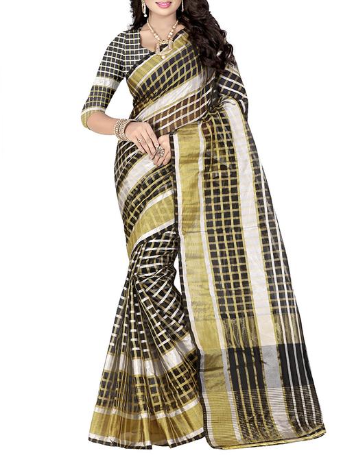 black cotton silk woven saree with blouse - 14887271 - Very Small Image - 1