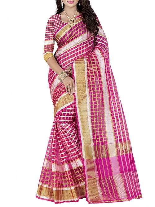 pink cotton silk woven saree with blouse - 14887273 - Very Small Image - 1