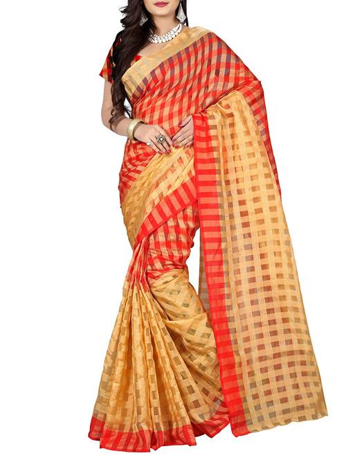red cotton silk woven saree with blouse - 14887276 - Standard Image - 1