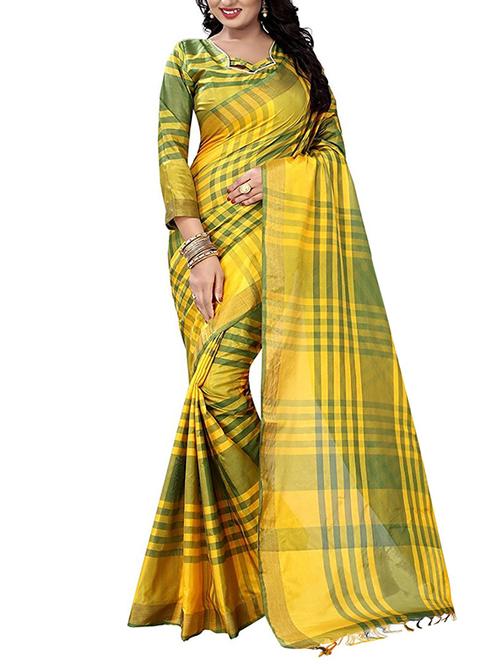 yellow silk blend woven saree with blouse - 14887294 - Very Small Image - 1