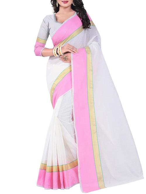 white cotton bordered saree with blouse - 14887297 - Very Small Image - 1
