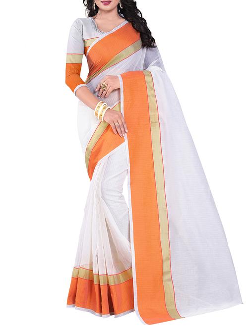 white cotton bordered saree with blouse - 14887298 - Very Small Image - 1