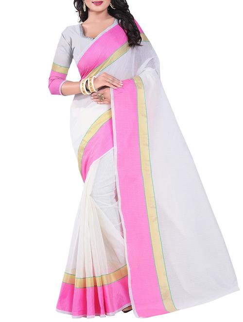 white cotton bordered saree with blouse - 14887300 - Very Small Image - 1