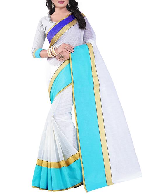 white cotton bordered saree with blouse - 14887303 - Very Small Image - 1