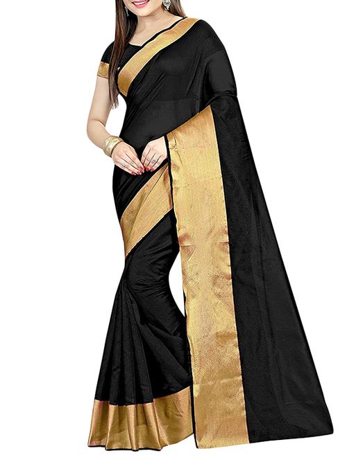 black cotton silk bordered saree with blouse - 14887304 - Standard Image - 1
