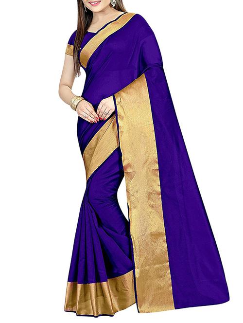 blue cotton silk bordered saree with blouse - 14887308 - Standard Image - 1