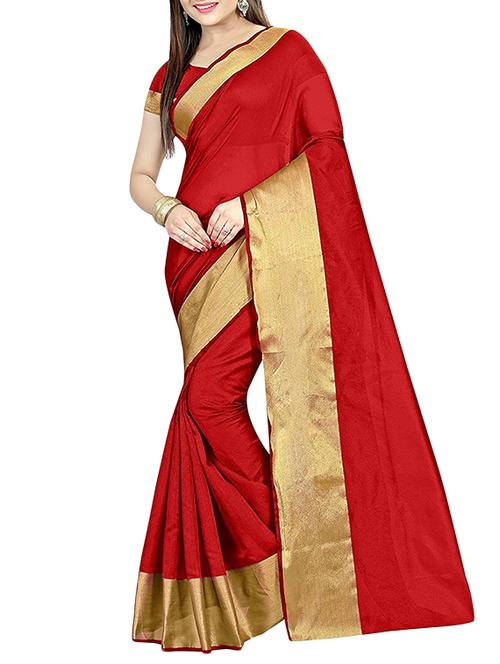 red cotton silk bordered saree with blouse - 14887310 - Very Small Image - 1