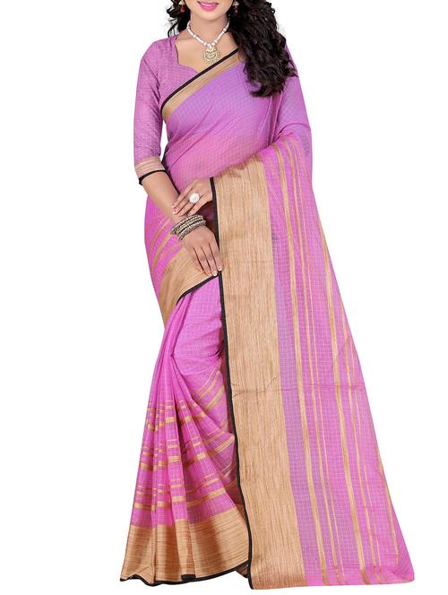 pink poly cotton woven saree with blouse - 14887317 - Very Small Image - 1