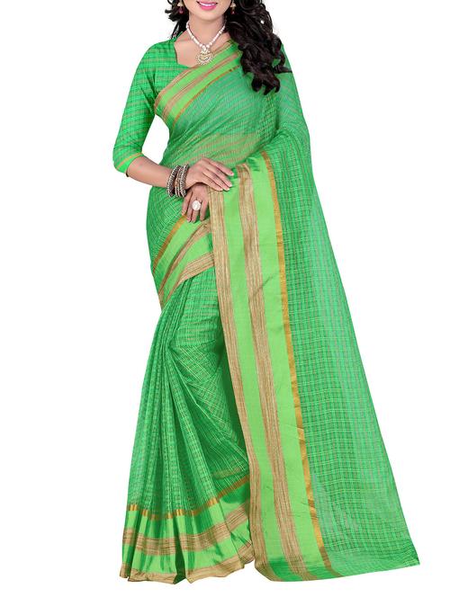 green poly cotton woven saree with blouse - 14887322 - Very Small Image - 1