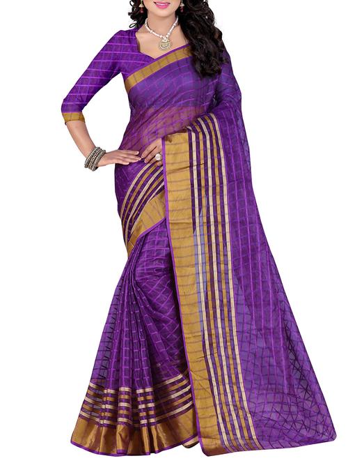 purple poly cotton woven saree with blouse - 14887326 - Very Small Image - 1
