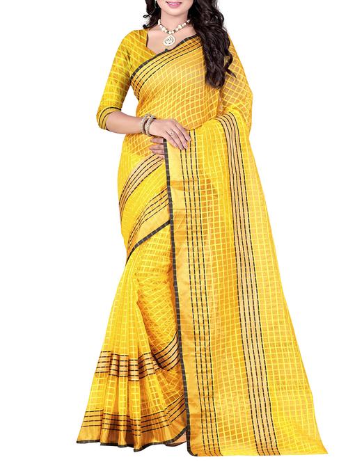 yellow poly cotton woven saree with blouse - 14887327 - Very Small Image - 1