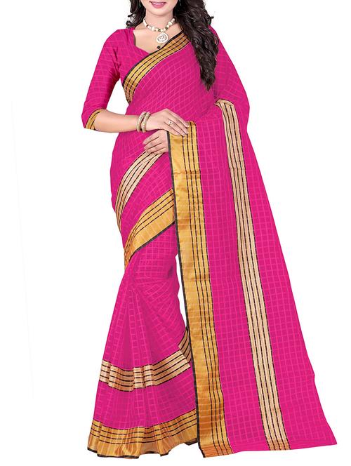 pink poly cotton woven saree with blouse - 14887339 - Very Small Image - 1