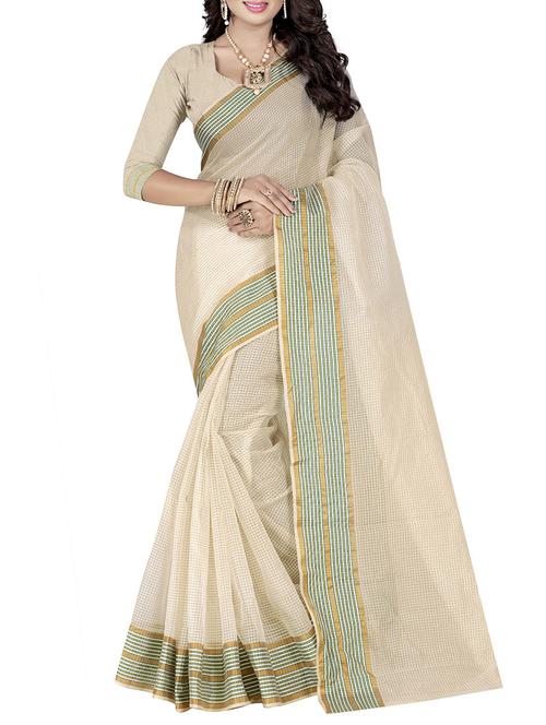 beige poly cotton woven saree with blouse - 14887345 - Very Small Image - 1