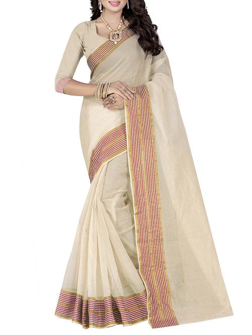 beige poly cotton woven saree with blouse - 14887346 - Very Small Image - 1