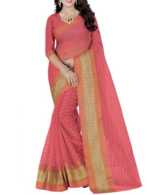 pink poly cotton woven saree with blouse - 14887351 - Very Small Image - 1