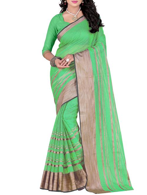 green poly cotton woven saree with blouse - 14887354 - Very Small Image - 1