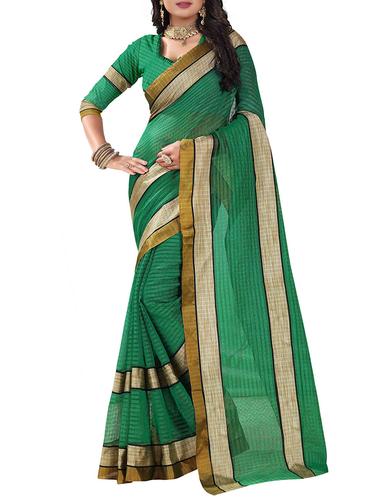 green poly cotton woven saree with blouse - 14887355 - Very Small Image - 1