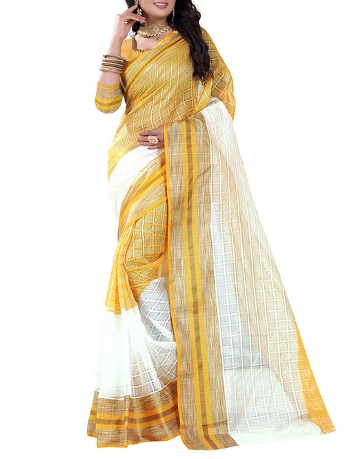 yellow poly cotton woven saree with blouse - 14887361 - Very Small Image - 1