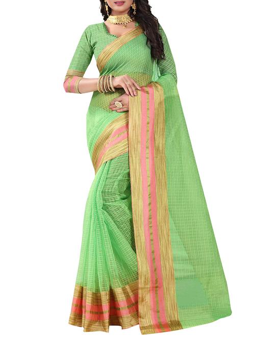 green poly cotton woven saree with blouse - 14887363 - Very Small Image - 1