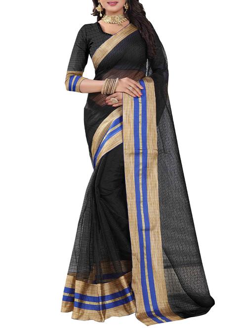 black poly cotton woven saree with blouse - 14887369 - Very Small Image - 1