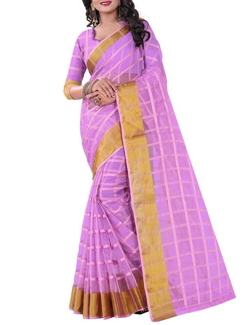 pink poly cotton woven saree with blouse - 14887378 - Very Small Image - 1