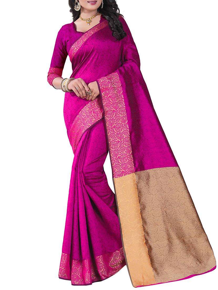 pink silk blend woven saree with blouse - 14887390 - Zoom Image - 1