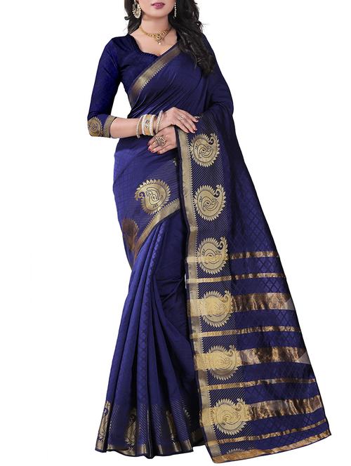 blue silk blend woven saree with blouse - 14887394 - Standard Image - 1