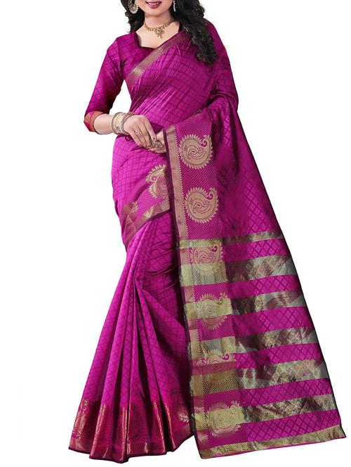 pink silk blend woven saree with blouse - 14887395 - Standard Image - 1