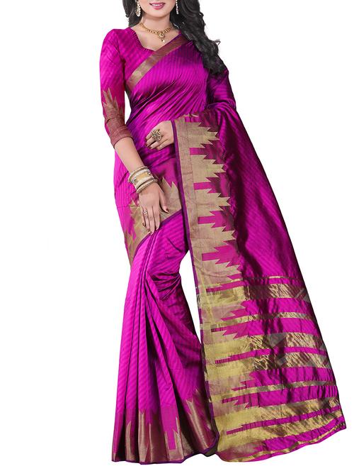 pink silk blend woven saree with blouse - 14887398 - Standard Image - 1