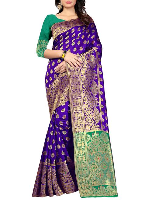 blue silk blend woven saree with blouse - 14887407 - Very Small Image - 1