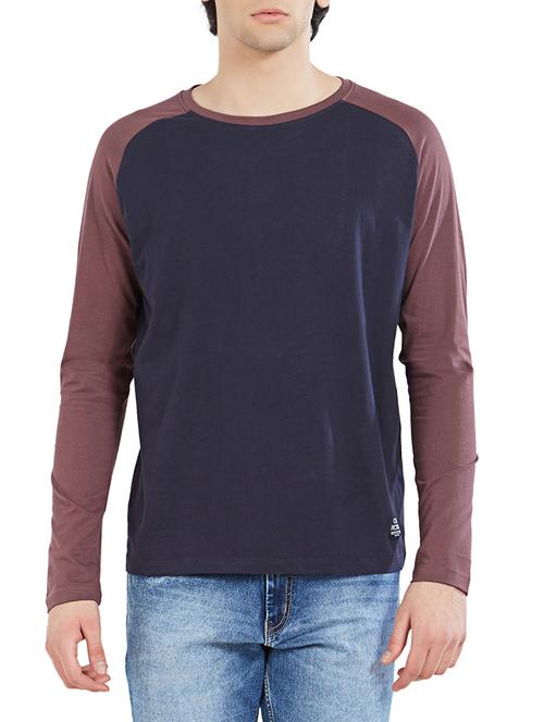 navy blue cotton color block t-shirt - 14887444 - Standard Image - 1