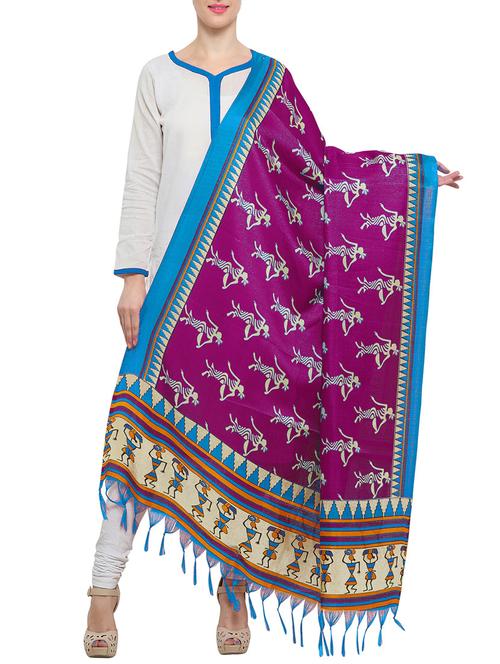 magenta art silk dupatta - 14887639 - Standard Image - 1