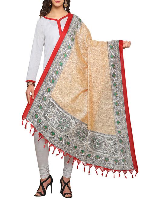 cream art silk printed dupatta - 14887642 - Standard Image - 1