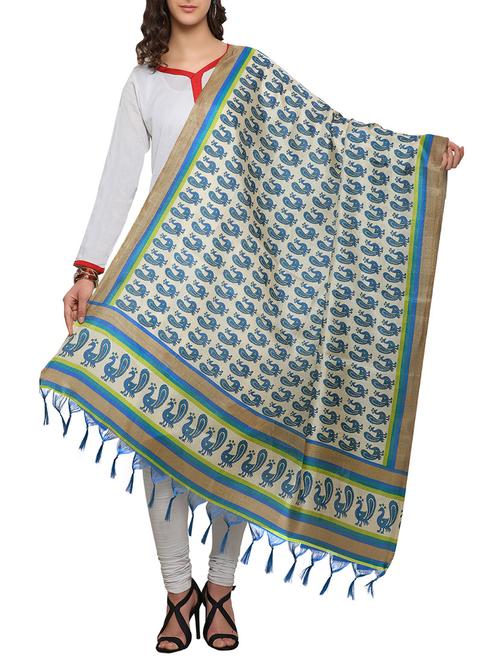 blue art silk printed dupatta - 14887649 - Very Small Image - 1
