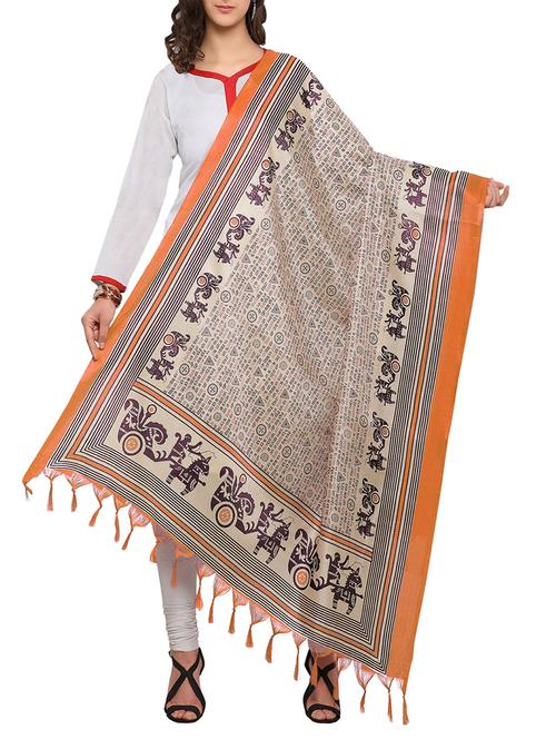 orange art silk dupatta - 14887659 - Very Small Image - 1