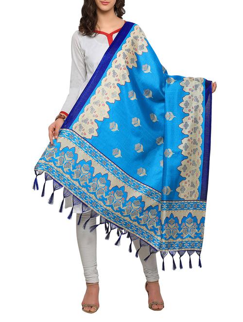 blue art silk dupatta - 14887662 - Very Small Image - 1