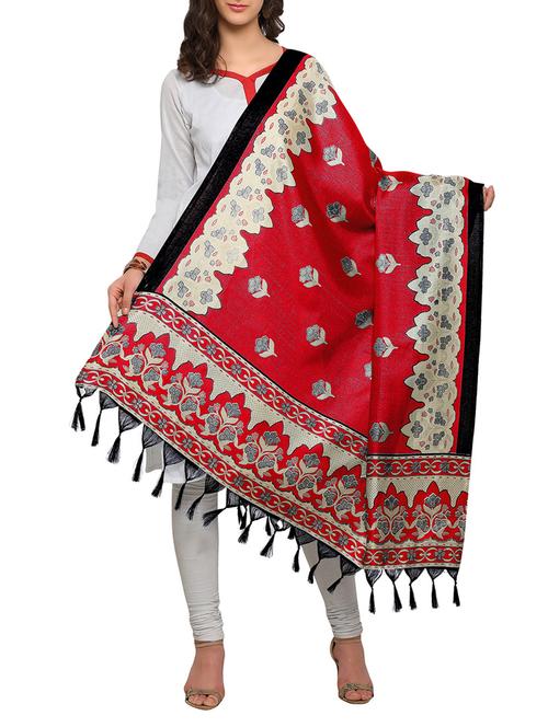 red art silk dupatta - 14887663 - Very Small Image - 1