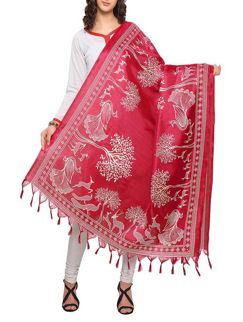 red art silk dupatta - 14887669 - Very Small Image - 1
