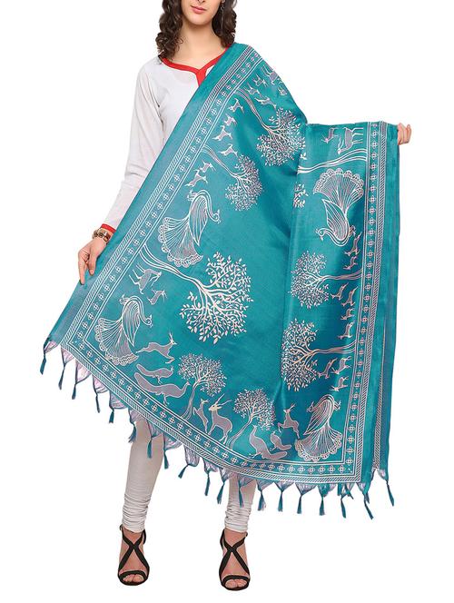 turquoise art silk printed dupatta - 14887671 - Very Small Image - 1