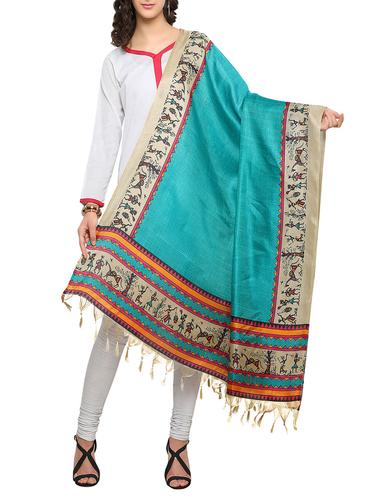 turquoise art silk dupatta - 14887688 - Very Small Image - 1