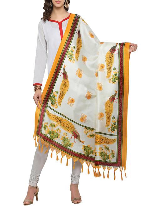 cream art silk printed dupatta - 14887703 - Standard Image - 1