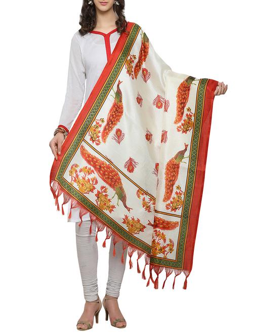 cream art silk printed dupatta - 14887704 - Standard Image - 1