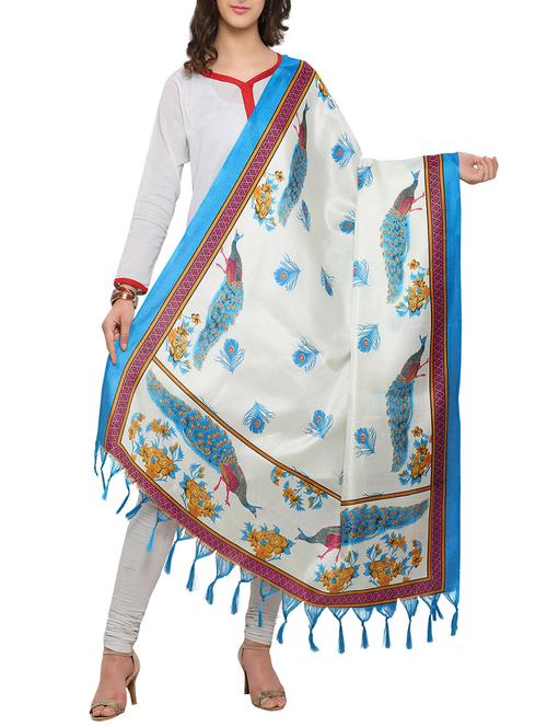 cream art silk printed dupatta - 14887705 - Very Small Image - 1