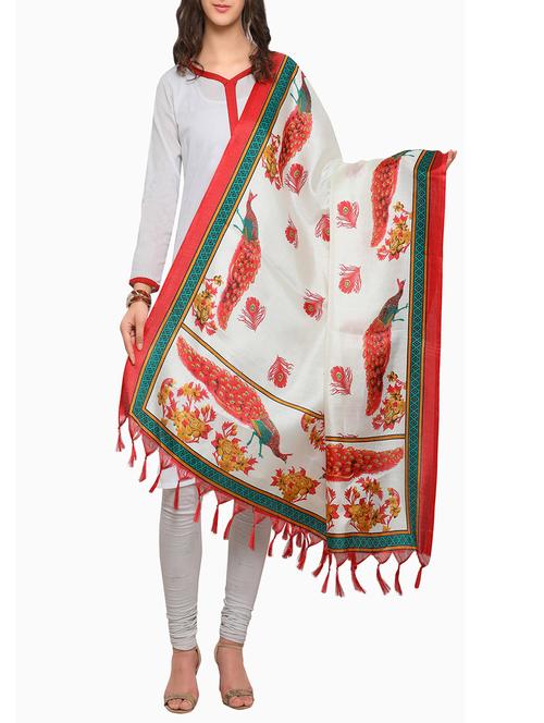 cream art silk printed dupatta - 14887706 - Standard Image - 1