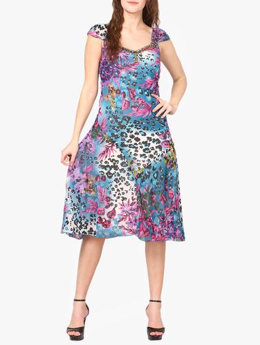 blue printed a-line dress - 14887784 - Very Small Image - 1