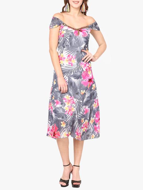 grey printed a-line dress - 14887785 - Very Small Image - 1