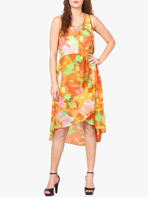 orange printed asymmetrical dress - 14887796 - Very Small Image - 1