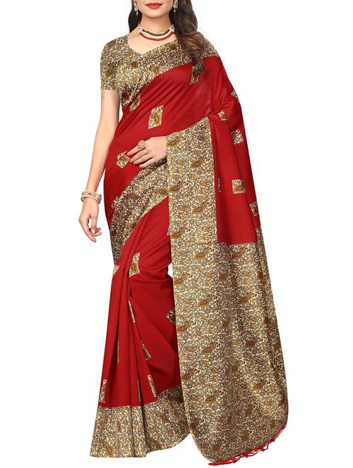 Contrast bordered printed saree with blouse - 14887927 - Very Small Image - 1